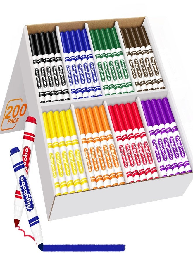 Aigybobo 200 Count Washable Markers Bulk, 8 Assorted Colors, Broad Line Conical Tip Coloring Marker for Kids, Markers Bulk Pack for Classroom, School Art Supplies & Back to School Supplies - Image 1